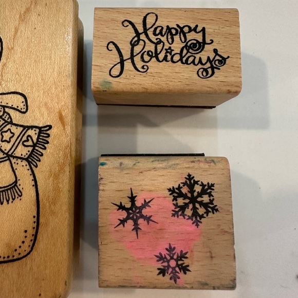 Wooden Stamps Holidays Christmas Qty 5  Vintage Stenciling - Picture 3 of 10